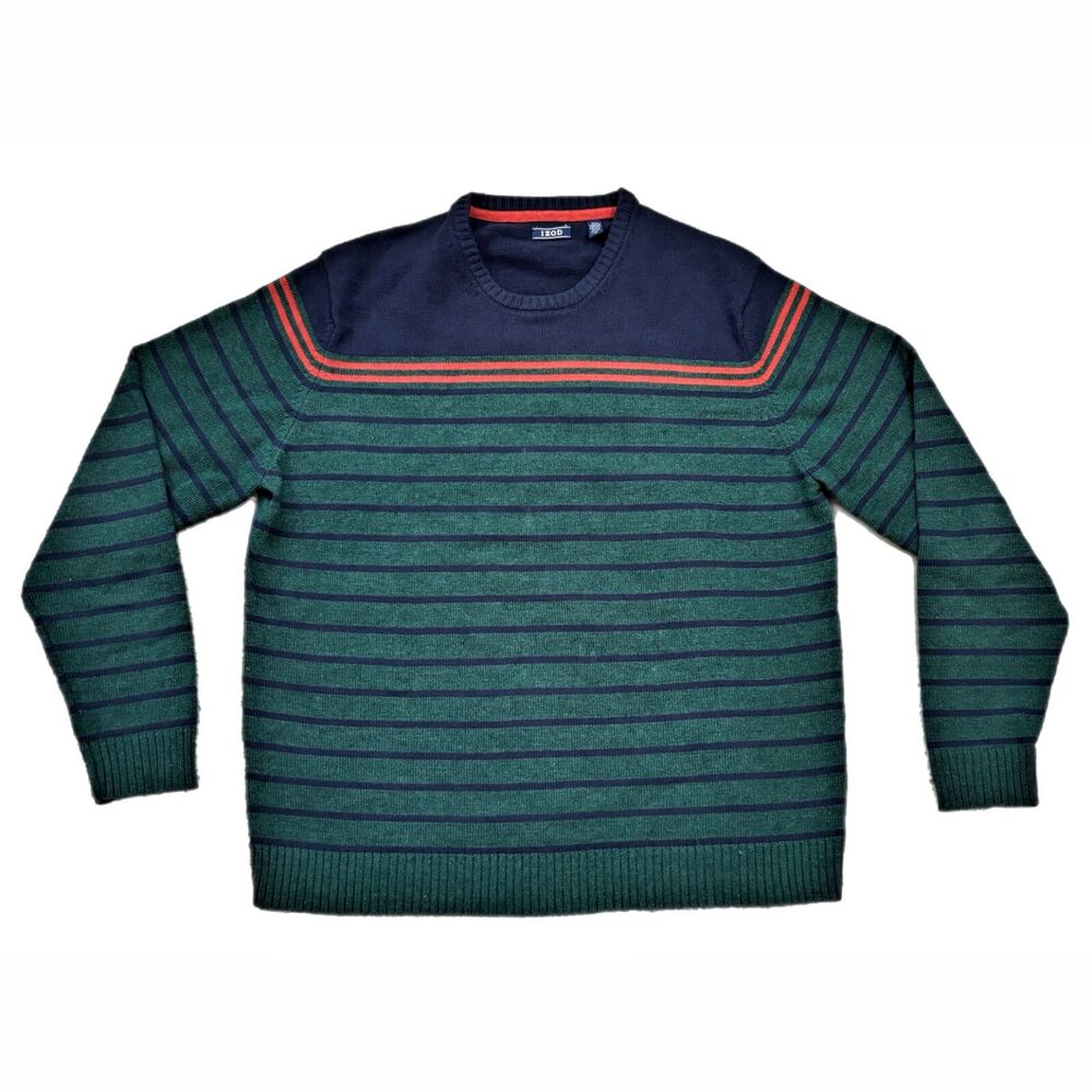Izod Mens Preppy Stripe Pullover XL Sweater Casual Varsity Boho Earthy Granola